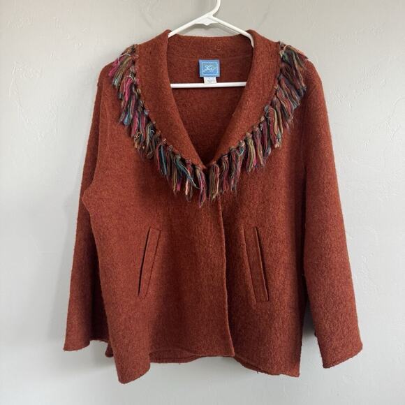 Lark Lane Western Blazer Cardigan Women's Wool Pockets Fringe Boho Cowgirl L - Picture 1 of 14